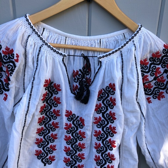 Ulla Johnson Blouse Peasant Embroidery Tassels 2 - Picture 4 of 8
